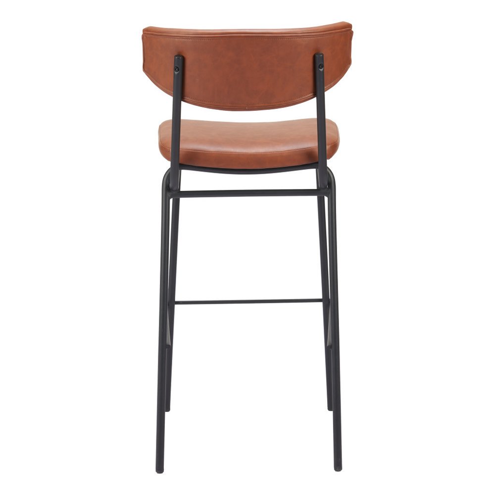 Set of Two 26" Brown And Black Faux Leather And Fabric And Steel Bar Height Bar Chairs HomeRoots