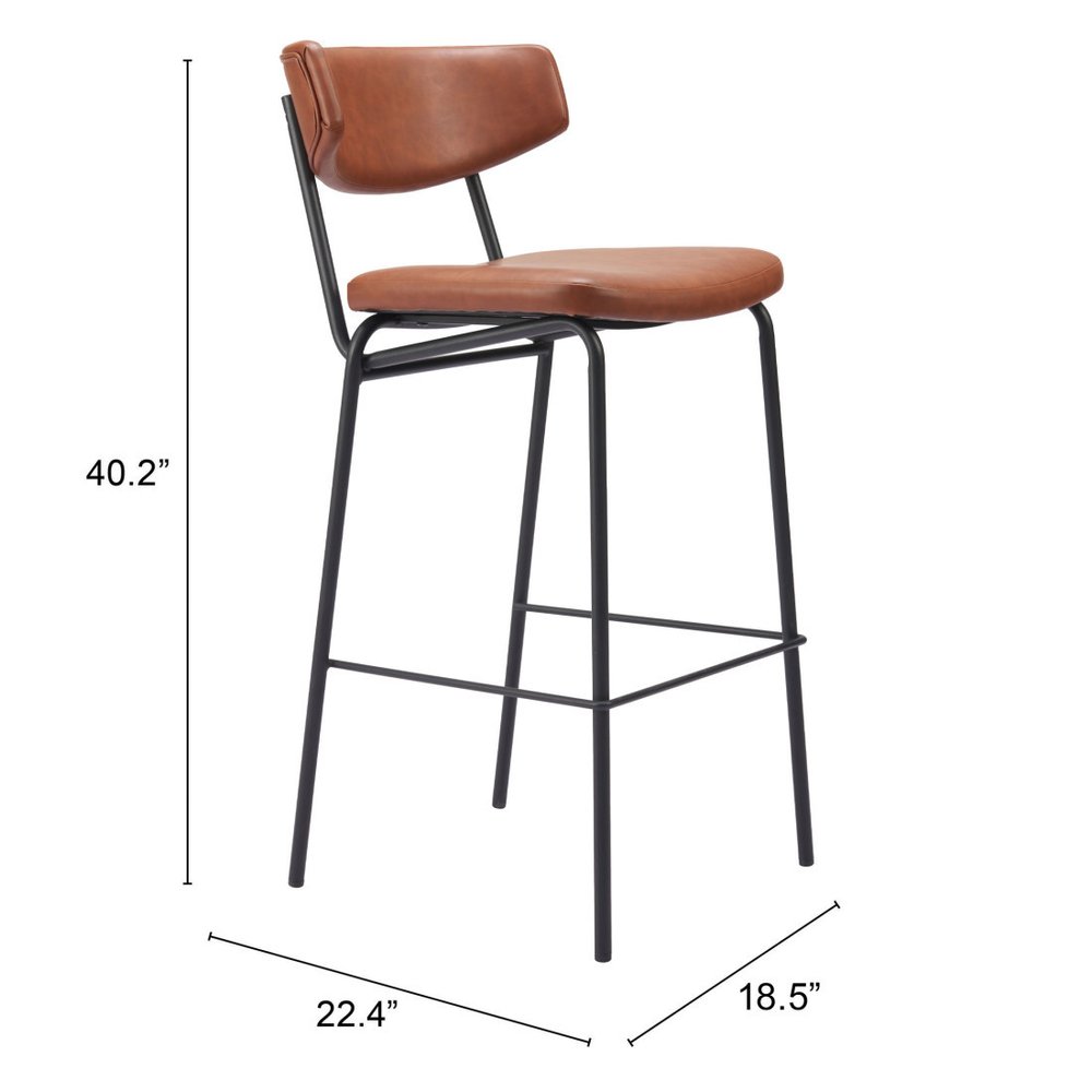Set of Two 26" Brown And Black Faux Leather And Steel Counter Height Bar Chairs HomeRoots