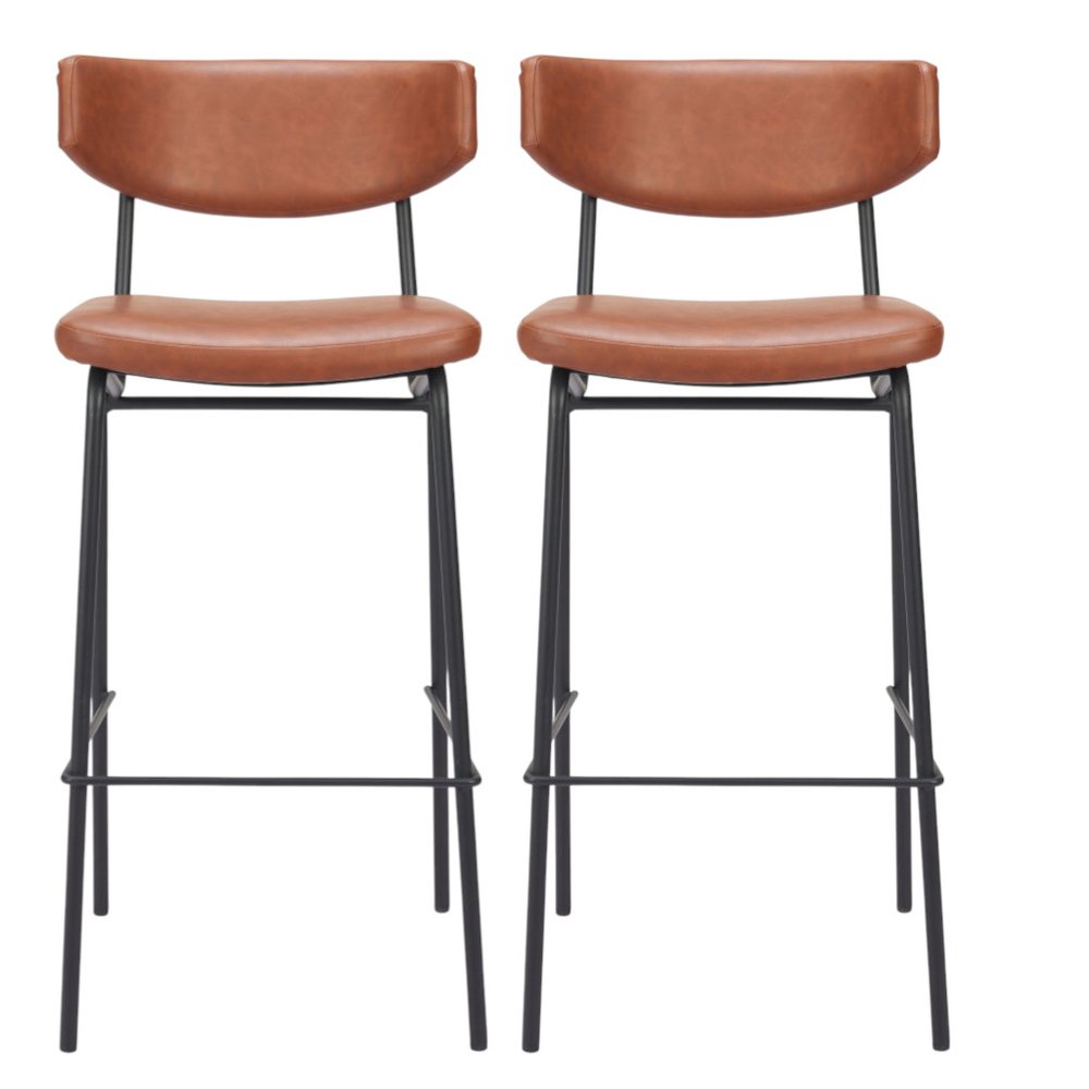 Set of Two 26" Brown And Black Faux Leather And Fabric And Steel Bar Height Bar Chairs HomeRoots