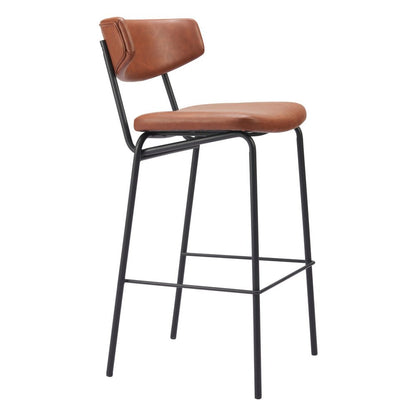 Set of Two 26" Brown And Black Faux Leather And Fabric And Steel Bar Height Bar Chairs HomeRoots