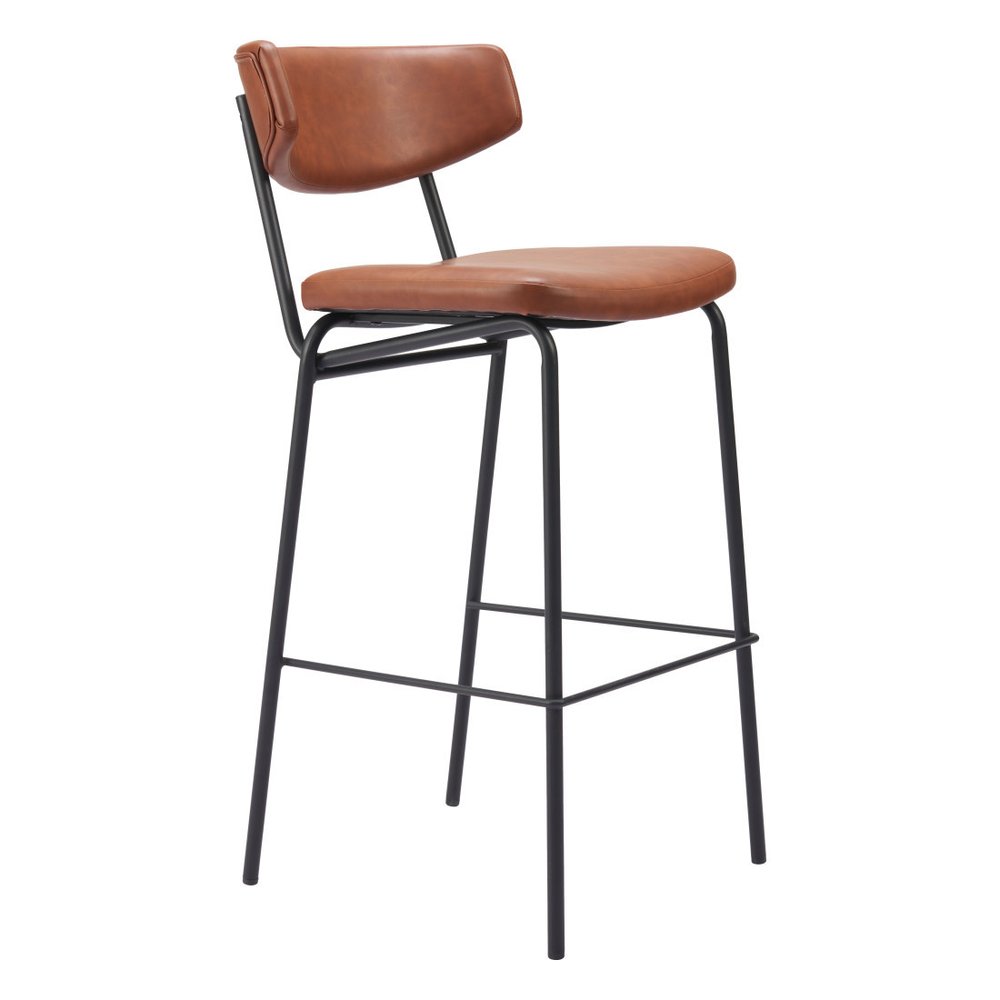 Set of Two 26" Brown And Black Faux Leather And Fabric And Steel Bar Height Bar Chairs HomeRoots