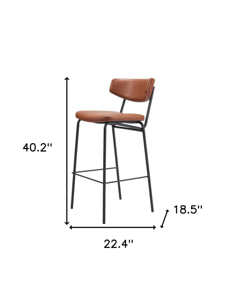 Set of Two 26" Brown And Black Faux Leather And Fabric And Steel Bar Height Bar Chairs HomeRoots