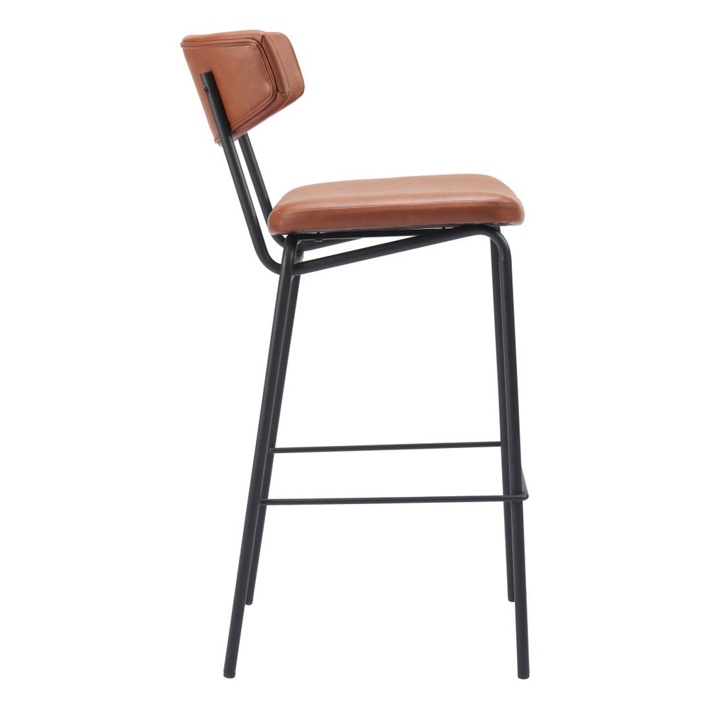 Set of Two 26" Brown And Black Faux Leather And Fabric And Steel Bar Height Bar Chairs HomeRoots