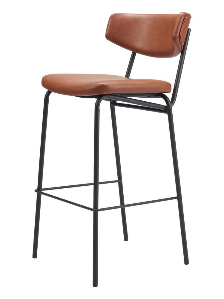 Set of Two 26" Brown And Black Faux Leather And Fabric And Steel Bar Height Bar Chairs HomeRoots