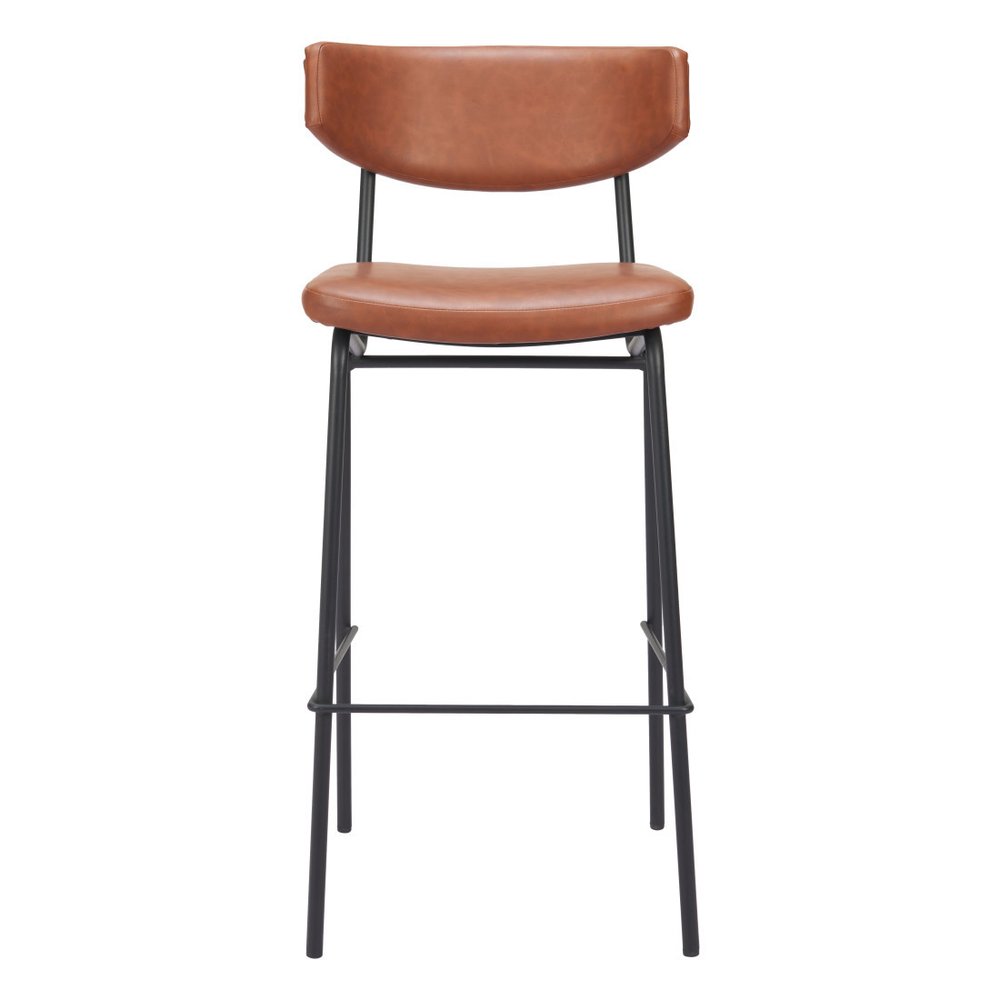 Set of Two 26" Brown And Black Faux Leather And Fabric And Steel Bar Height Bar Chairs HomeRoots