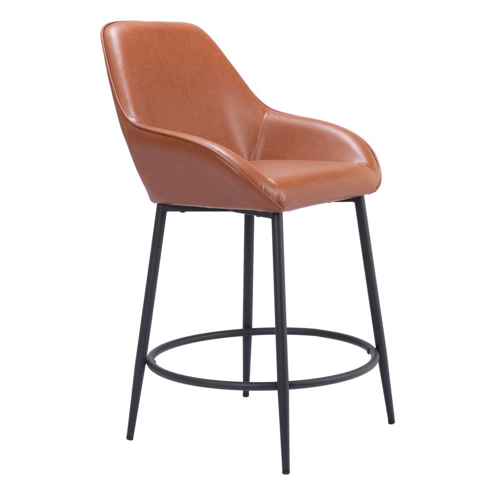 Set of Two 25" Brown And Black Faux Leather And Fabric And Steel Counter Height Bar Chairs HomeRoots