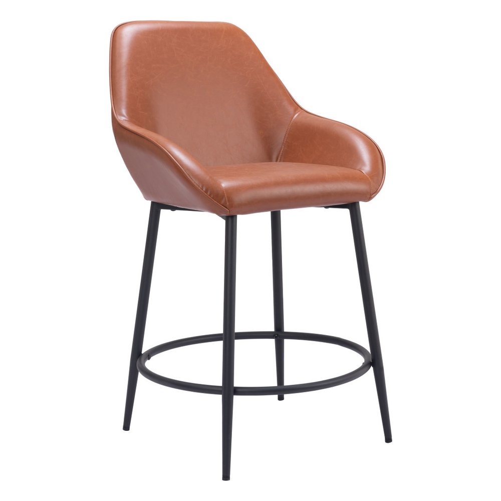 Set of Two 25" Brown And Black Faux Leather And Fabric And Steel Counter Height Bar Chairs HomeRoots
