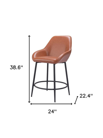 Set of Two 25" Brown And Black Faux Leather And Fabric And Steel Counter Height Bar Chairs HomeRoots