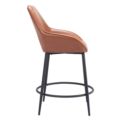 Set of Two 25" Brown And Black Faux Leather And Fabric And Steel Counter Height Bar Chairs HomeRoots