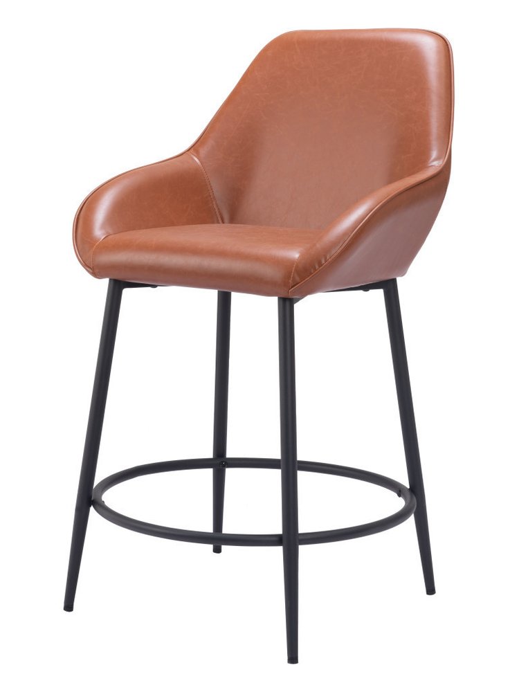 Set of Two 25" Brown And Black Faux Leather And Fabric And Steel Counter Height Bar Chairs HomeRoots