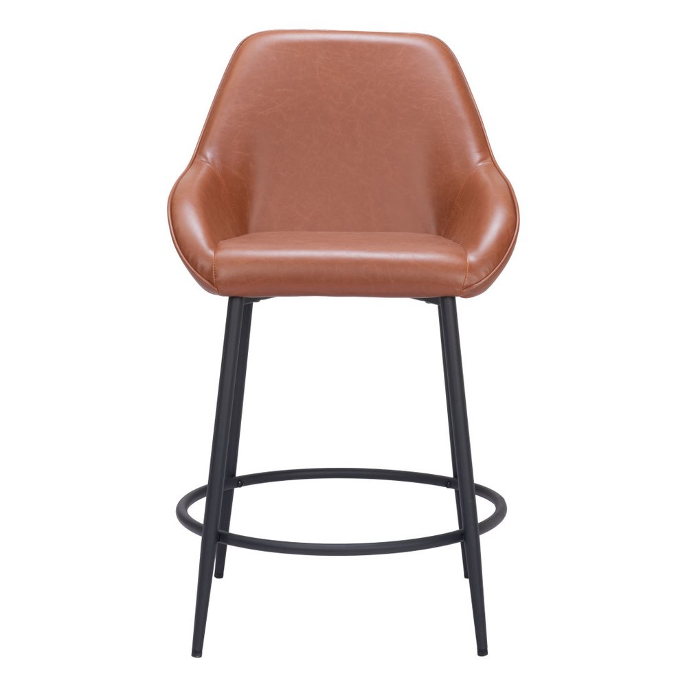 Set of Two 25" Brown And Black Faux Leather And Fabric And Steel Counter Height Bar Chairs HomeRoots