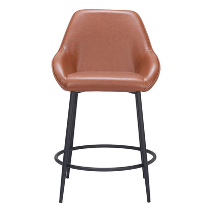 Set of Two 25" Brown And Black Faux Leather And Fabric And Steel Counter Height Bar Chairs HomeRoots