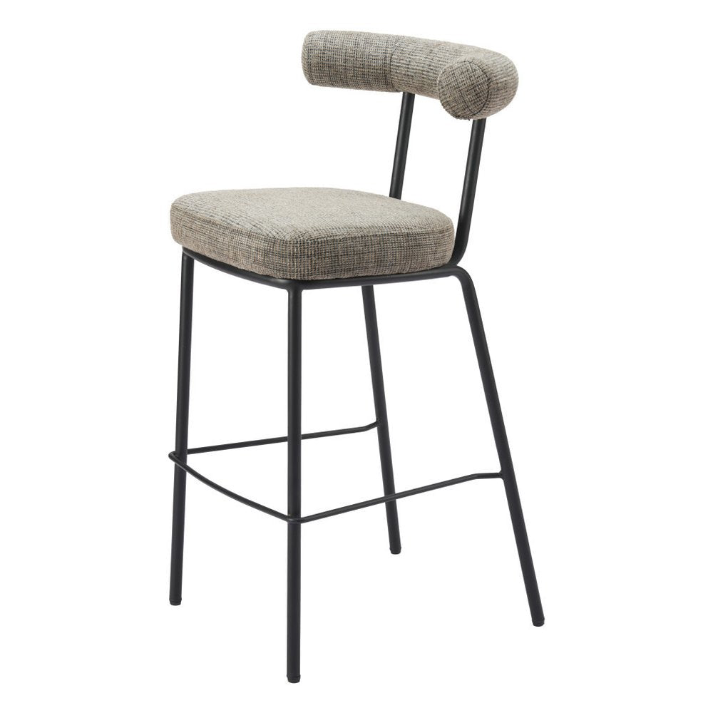 30" Green And Black Chenille And Steel Low Back Bar Height Bar Chair HomeRoots