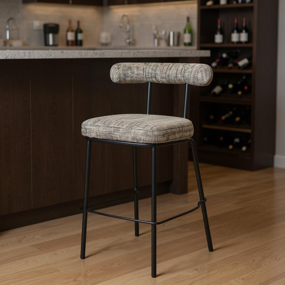 30" Green And Black Chenille And Steel Low Back Bar Height Bar Chair HomeRoots