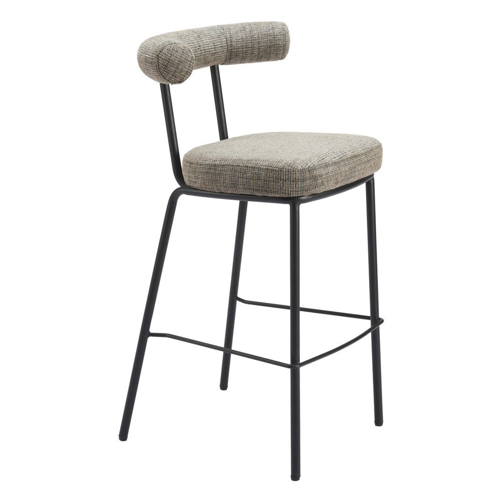 30" Green And Black Chenille And Steel Low Back Bar Height Bar Chair HomeRoots