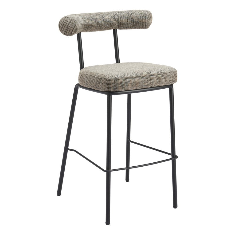 30" Green And Black Chenille And Steel Low Back Bar Height Bar Chair HomeRoots