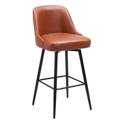 30" Brown And Black Faux Leather And Fabric And Steel Bar Height Swivel Bar Chair HomeRoots