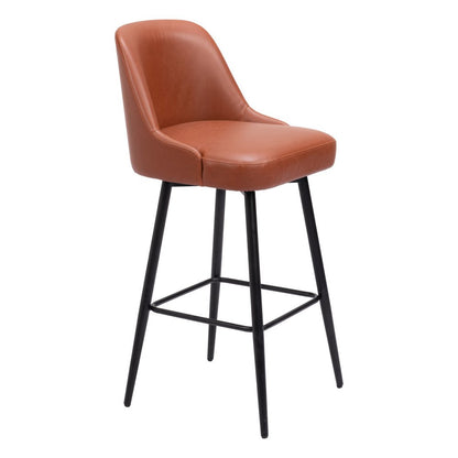 30" Brown And Black Faux Leather And Fabric And Steel Bar Height Swivel Bar Chair HomeRoots