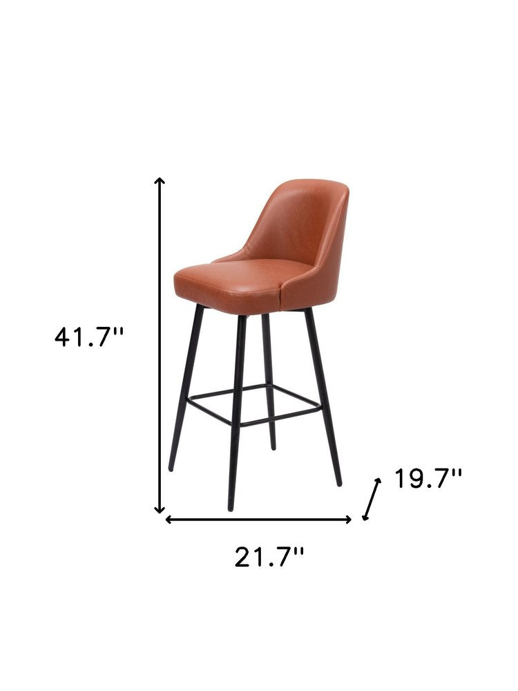 30" Brown And Black Faux Leather And Fabric And Steel Bar Height Swivel Bar Chair HomeRoots