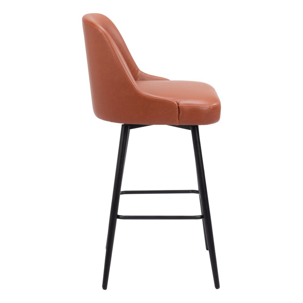 30" Brown And Black Faux Leather And Fabric And Steel Bar Height Swivel Bar Chair HomeRoots
