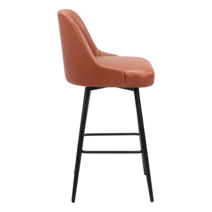 30" Brown And Black Faux Leather And Fabric And Steel Bar Height Swivel Bar Chair HomeRoots