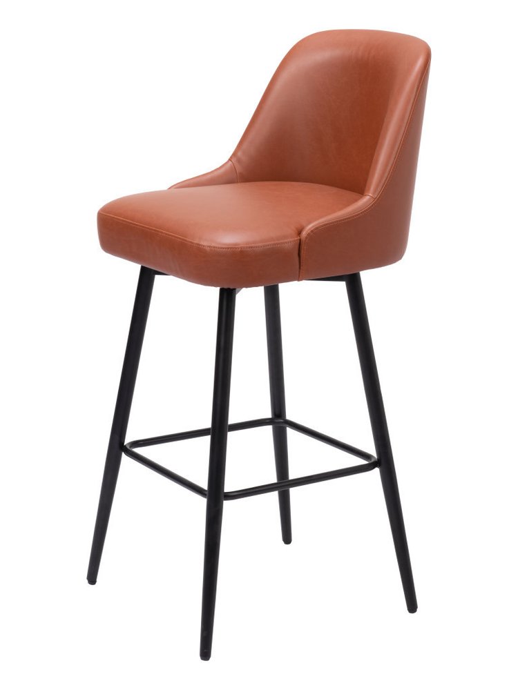 30" Brown And Black Faux Leather And Fabric And Steel Bar Height Swivel Bar Chair HomeRoots