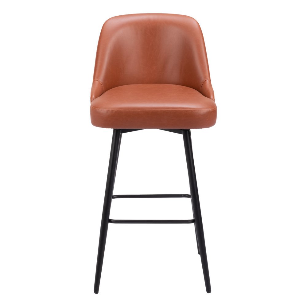 30" Brown And Black Faux Leather And Fabric And Steel Bar Height Swivel Bar Chair HomeRoots