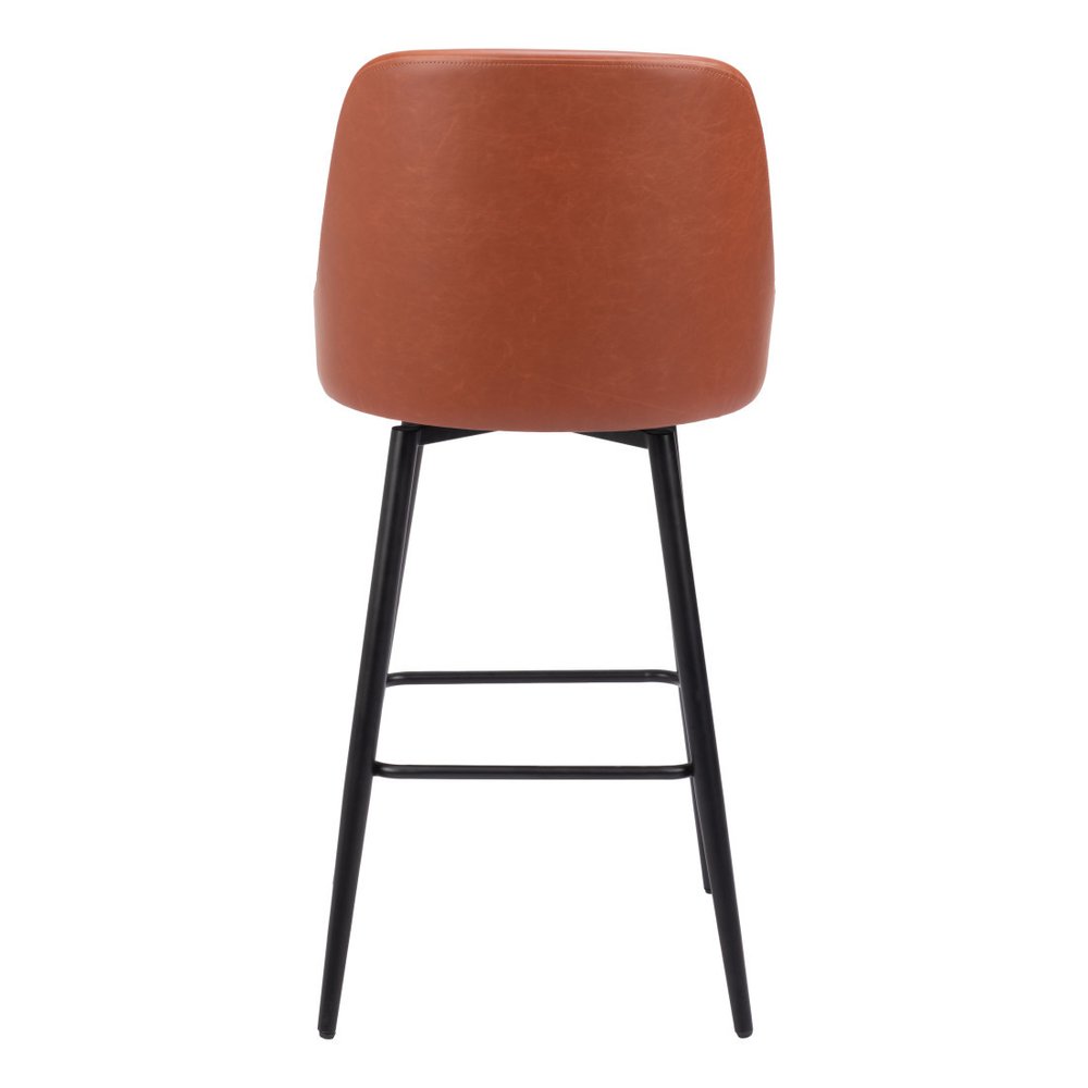 30" Brown And Black Faux Leather And Fabric And Steel Bar Height Swivel Bar Chair HomeRoots