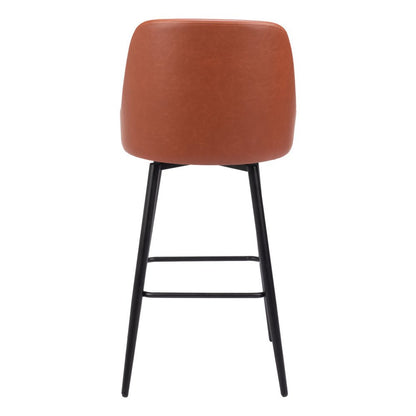 30" Brown And Black Faux Leather And Fabric And Steel Bar Height Swivel Bar Chair HomeRoots