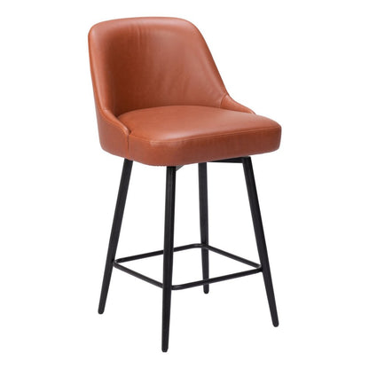 26" Brown And Black Faux Leather And Fabric And Steel Counter Height Swivel Bar Chair HomeRoots