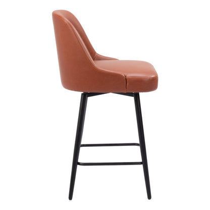 26" Brown And Black Faux Leather And Fabric And Steel Counter Height Swivel Bar Chair HomeRoots
