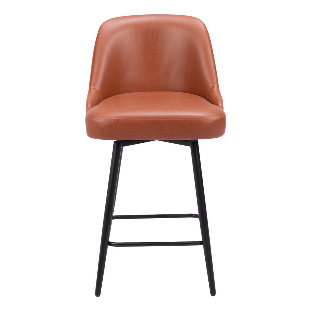 26" Brown And Black Faux Leather And Fabric And Steel Counter Height Swivel Bar Chair HomeRoots
