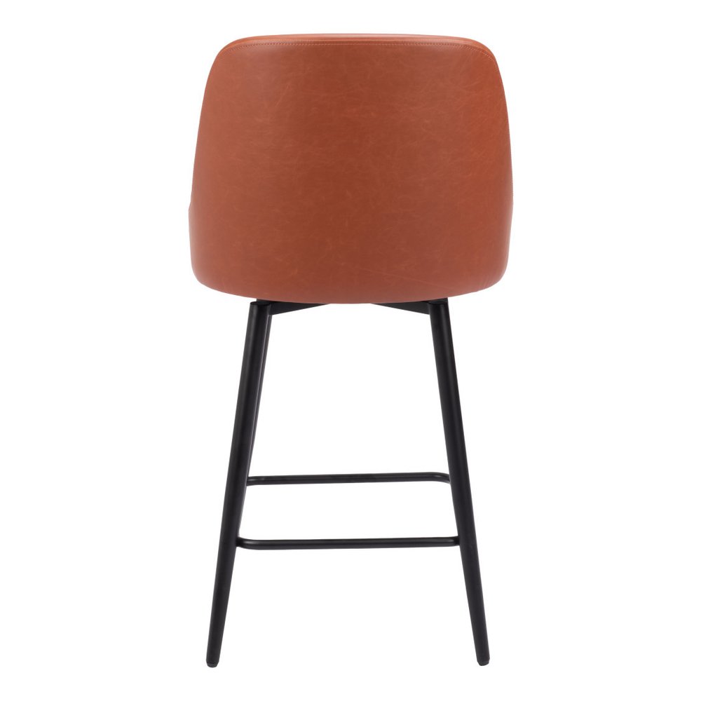 26" Brown And Black Faux Leather And Fabric And Steel Counter Height Swivel Bar Chair HomeRoots