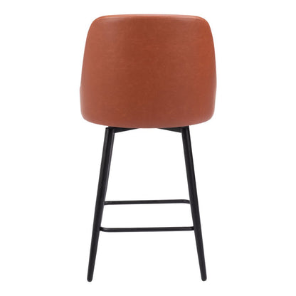 26" Brown And Black Faux Leather And Fabric And Steel Counter Height Swivel Bar Chair HomeRoots