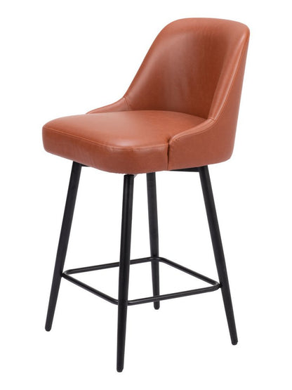 26" Brown And Black Faux Leather And Fabric And Steel Counter Height Swivel Bar Chair HomeRoots