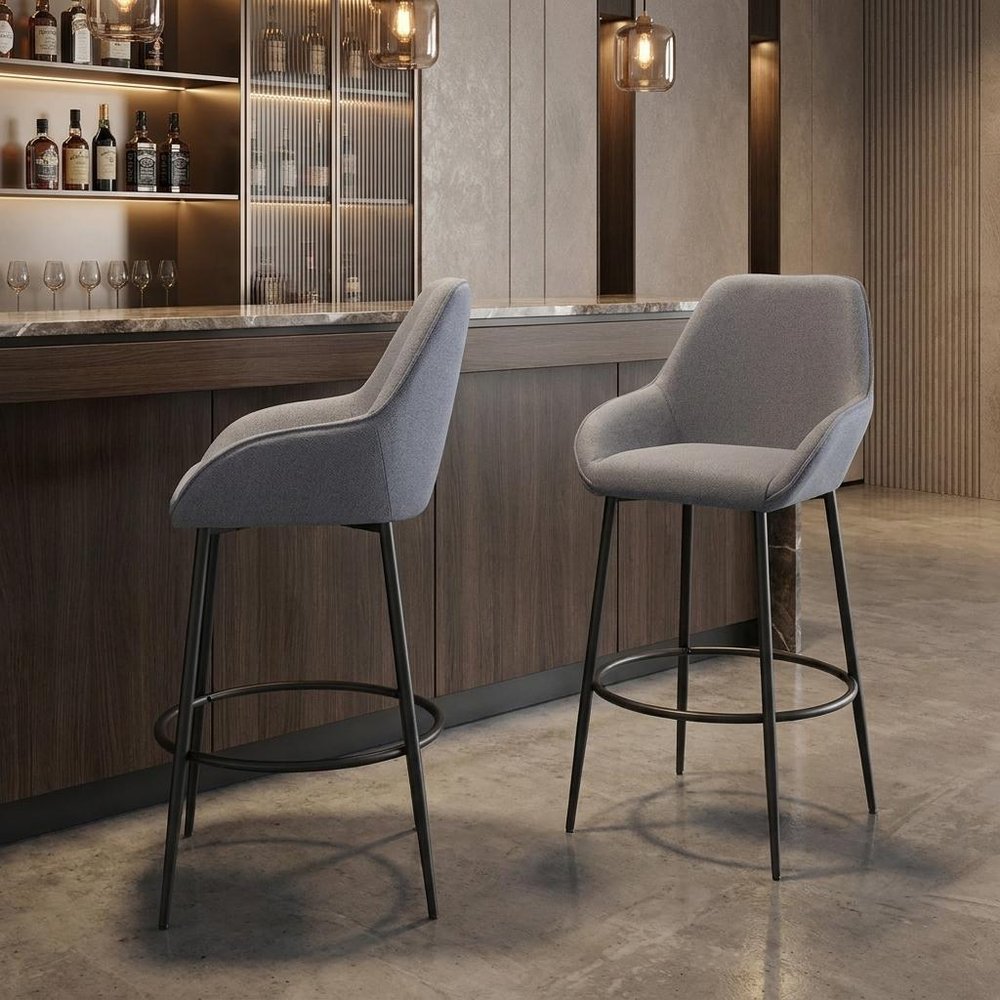 Set of Two 30" Gray And Black Fabric And Steel Bar Height Bar Chairs — view 13