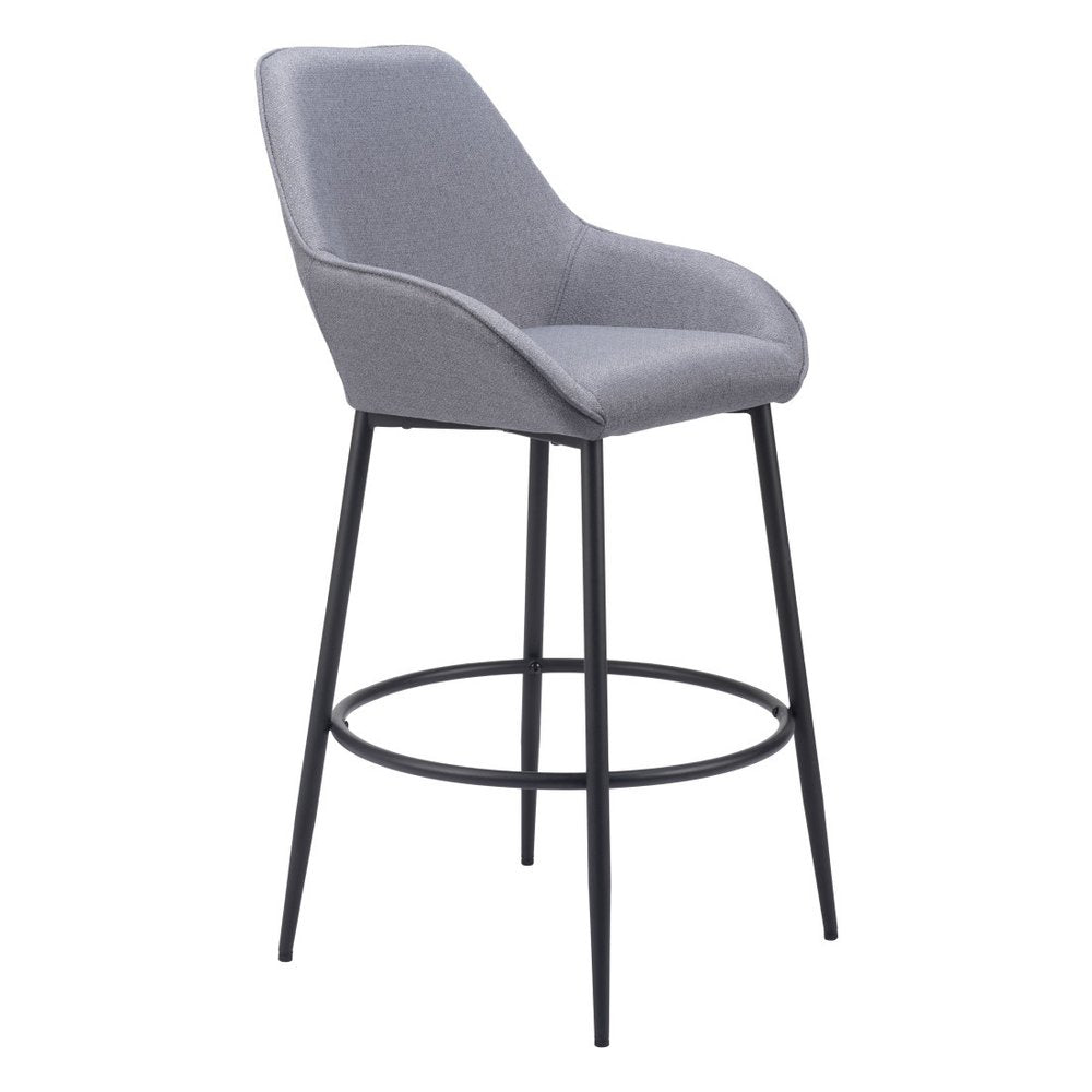 Set of Two 30" Gray And Black Fabric And Steel Bar Height Bar Chairs HomeRoots
