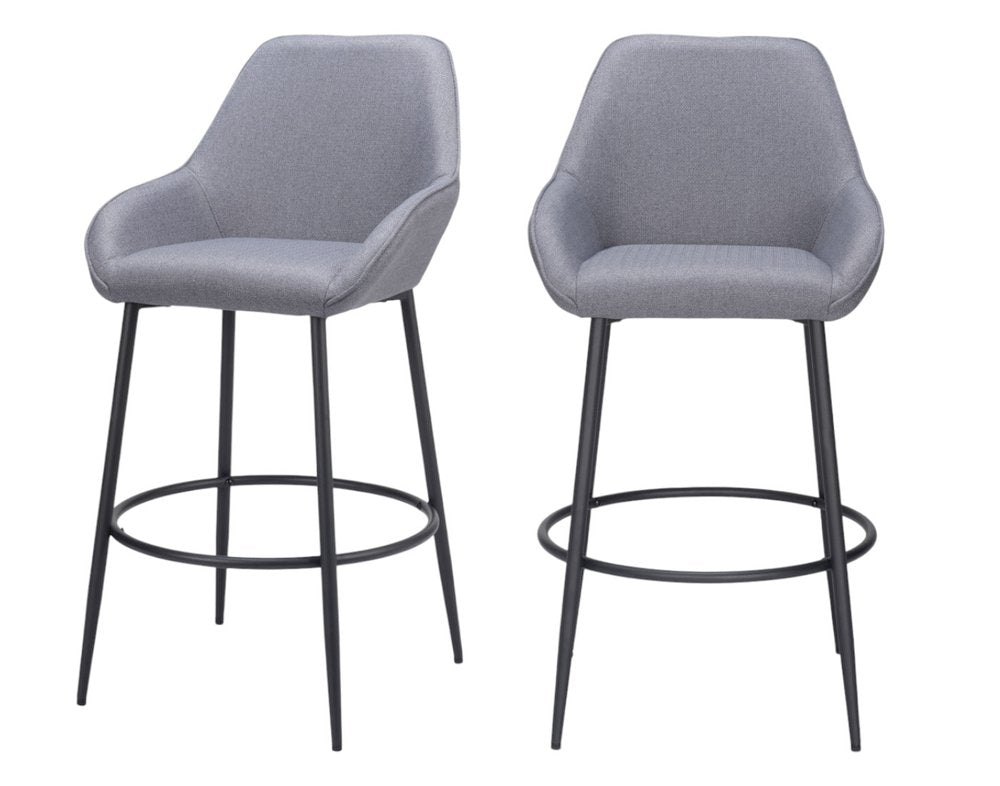 Set of Two 30" Gray And Black Fabric And Steel Bar Height Bar Chairs HomeRoots