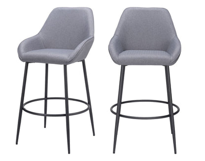 Set of Two 30" Gray And Black Fabric And Steel Bar Height Bar Chairs HomeRoots