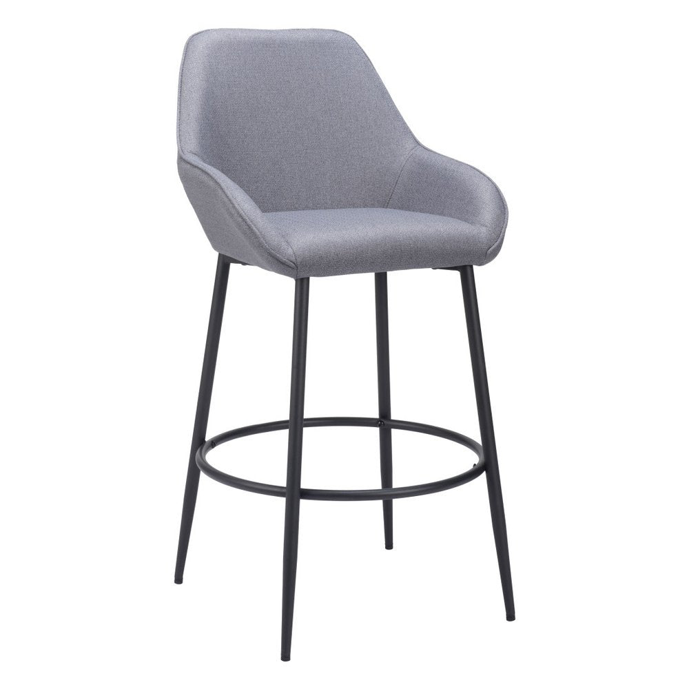 Set of Two 30" Gray And Black Fabric And Steel Bar Height Bar Chairs HomeRoots