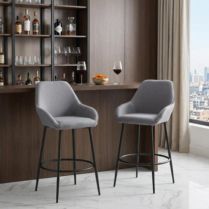 Set of Two 30" Gray And Black Fabric And Steel Bar Height Bar Chairs HomeRoots