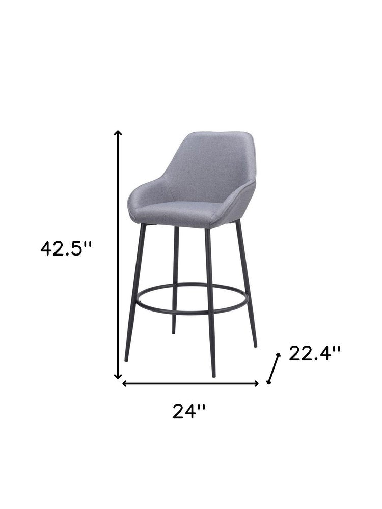 Set of Two 30" Gray And Black Fabric And Steel Bar Height Bar Chairs HomeRoots