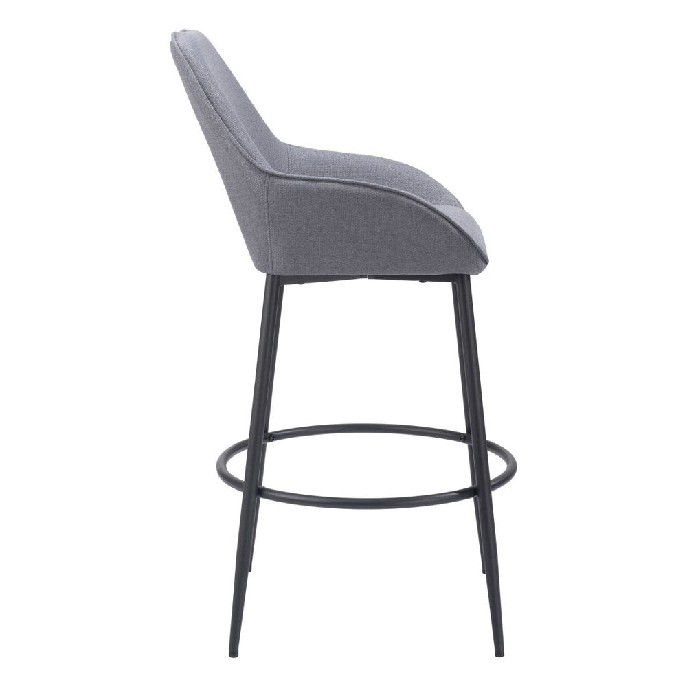 Set of Two 30" Gray And Black Fabric And Steel Bar Height Bar Chairs HomeRoots