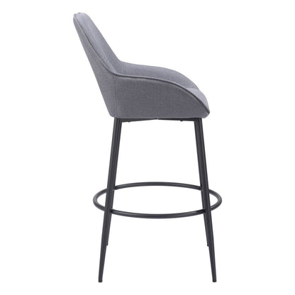 Set of Two 30" Gray And Black Fabric And Steel Bar Height Bar Chairs HomeRoots