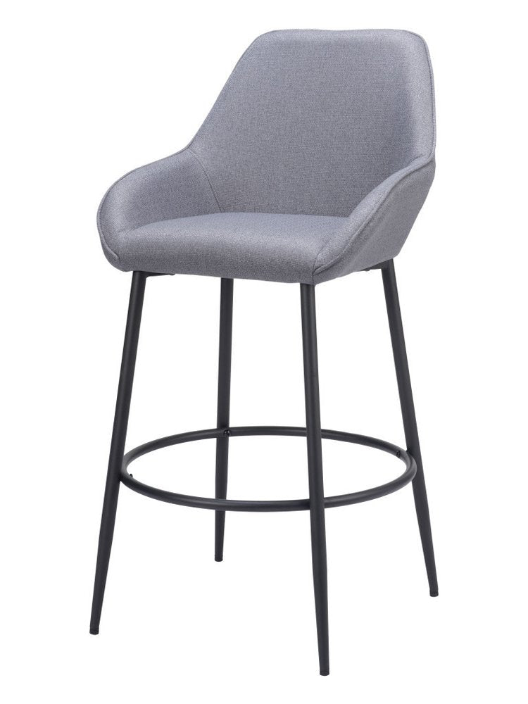 Set of Two 30" Gray And Black Fabric And Steel Bar Height Bar Chairs HomeRoots
