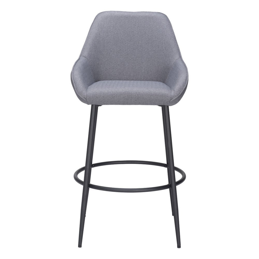Set of Two 30" Gray And Black Fabric And Steel Bar Height Bar Chairs HomeRoots