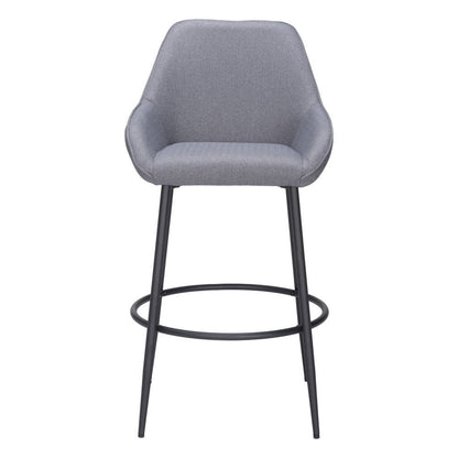 Set of Two 30" Gray And Black Fabric And Steel Bar Height Bar Chairs HomeRoots