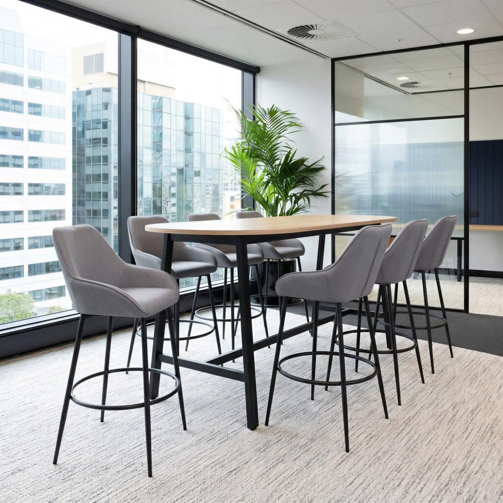 Set of Two 30" Gray And Black Fabric And Steel Bar Height Bar Chairs HomeRoots