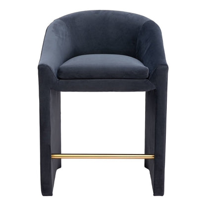 26" Gray And Gold Velvet And Steel Counter Height Bar Chair
