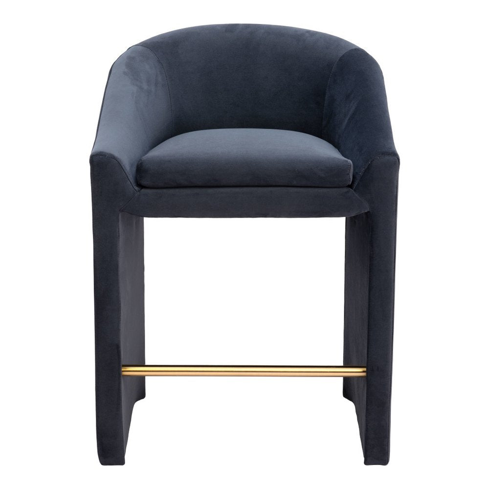 26" Gray And Gold Velvet And Steel Counter Height Bar Chair HomeRoots